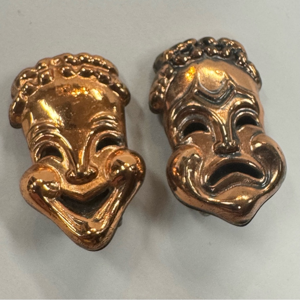 Renoir “Curtain Call” Copper Drama Masks Clip-On Earrings